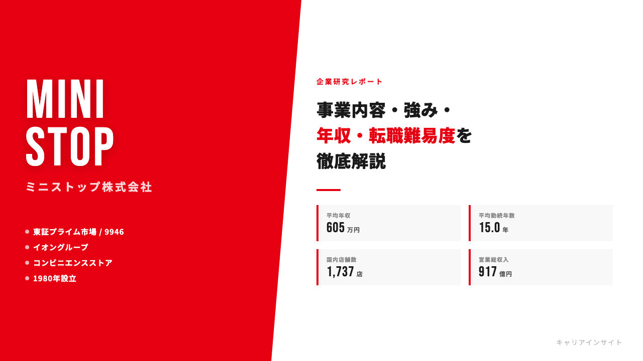 ミニストップってどんな会社？事業内容・強み・年収・転職難易度を徹底解説