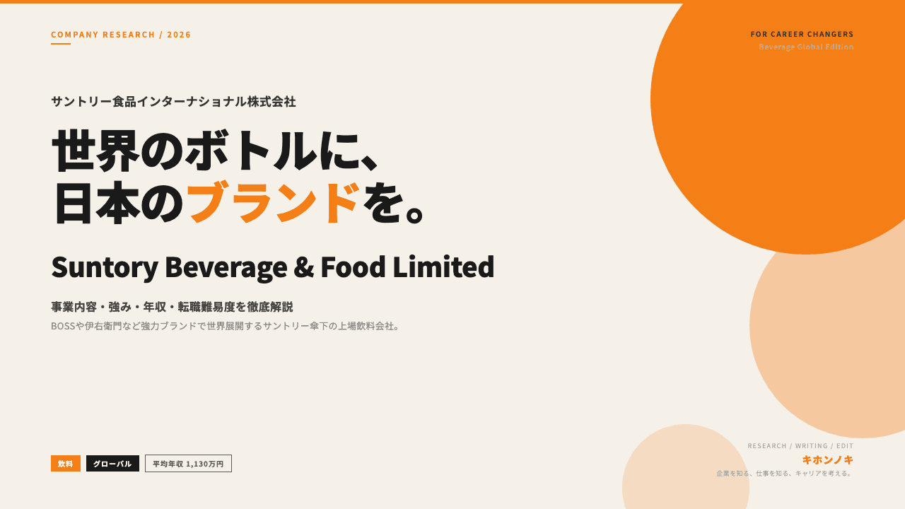 サントリー食品インターナショナルってどんな会社?事業内容・強み・年収・転職難易度を徹底解説