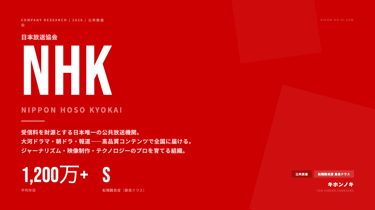 NHK(日本放送協会)ってどんな会社?事業内容・強み・年収・転職難易度を徹底解説
