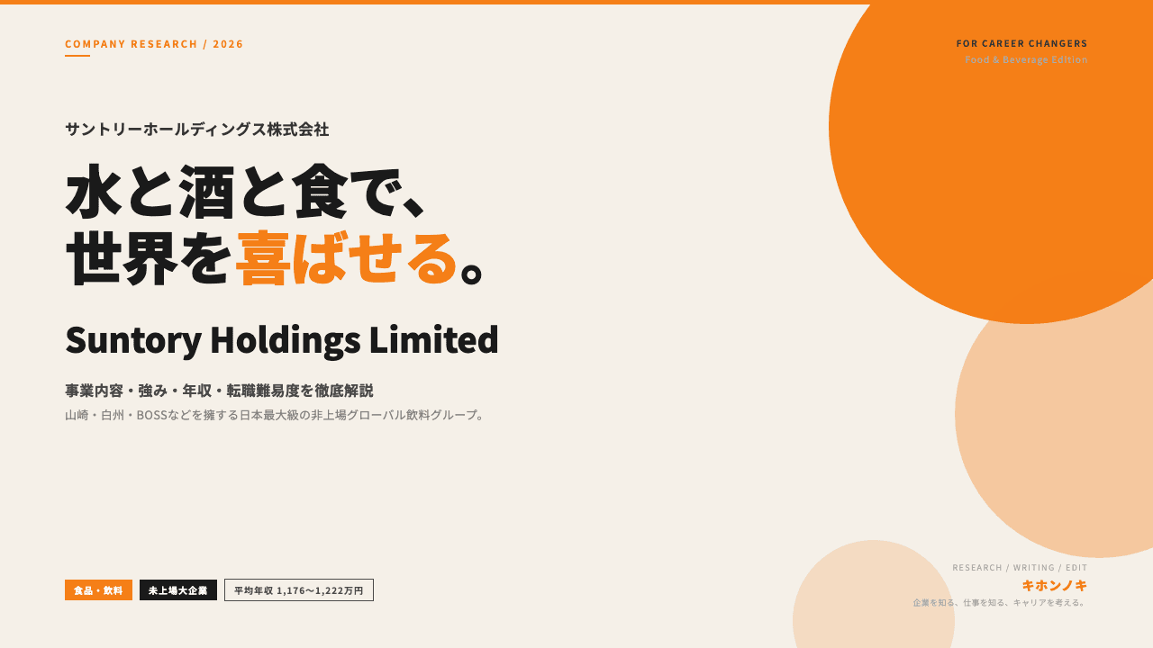 サントリーホールディングス株式会社ってどんな会社?事業内容・強み・年収・転職難易度を徹底解説