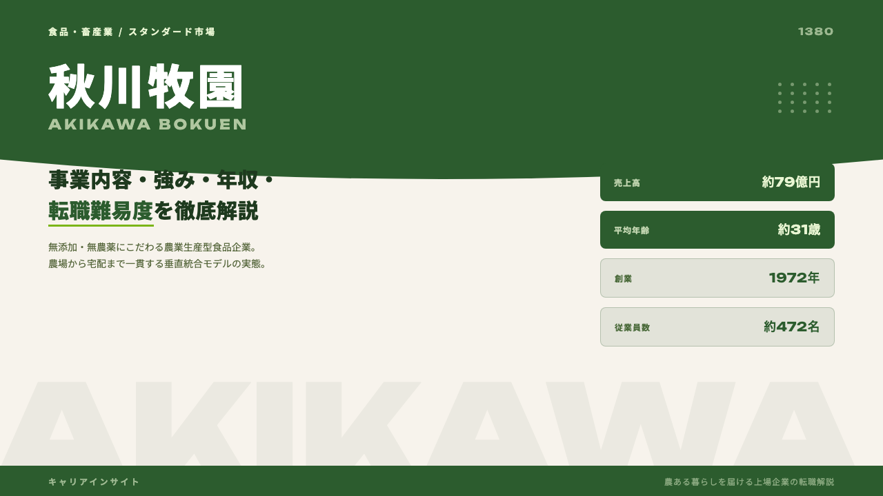 秋川牧園ってどんな会社？事業内容・強み・年収・転職難易度を徹底解説