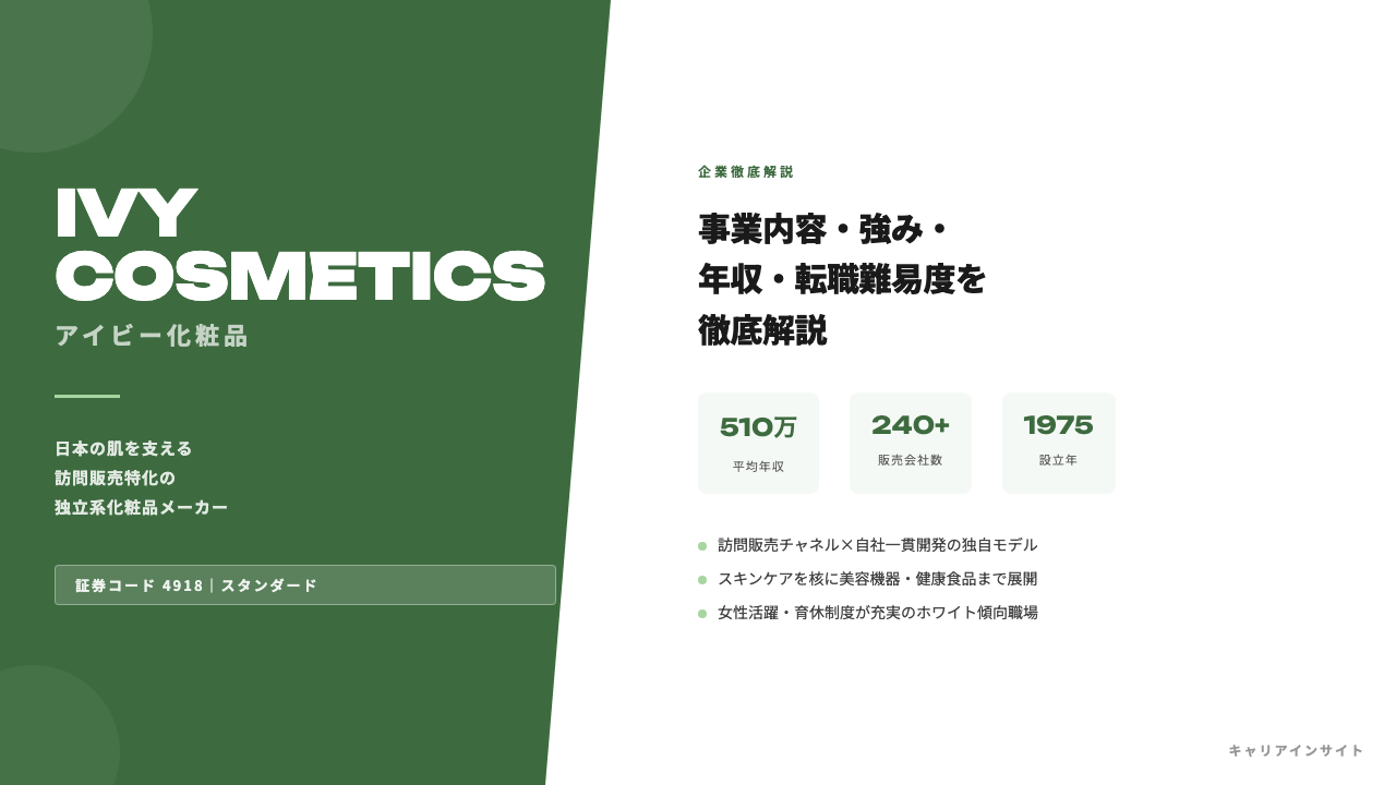 アイビー化粧品ってどんな会社?事業内容・強み・年収・転職難易度を徹底解説