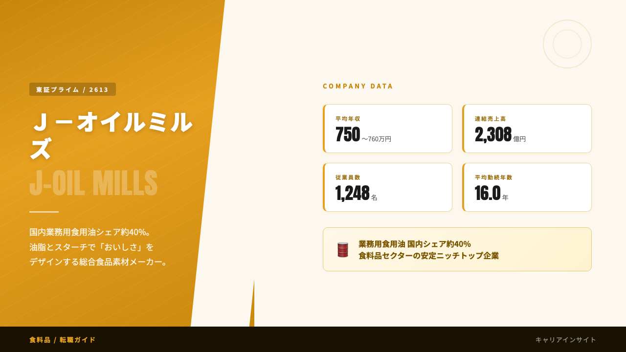 Ｊ－オイルミルズってどんな会社？事業内容・強み・年収・就職・転職難易度を徹底解説