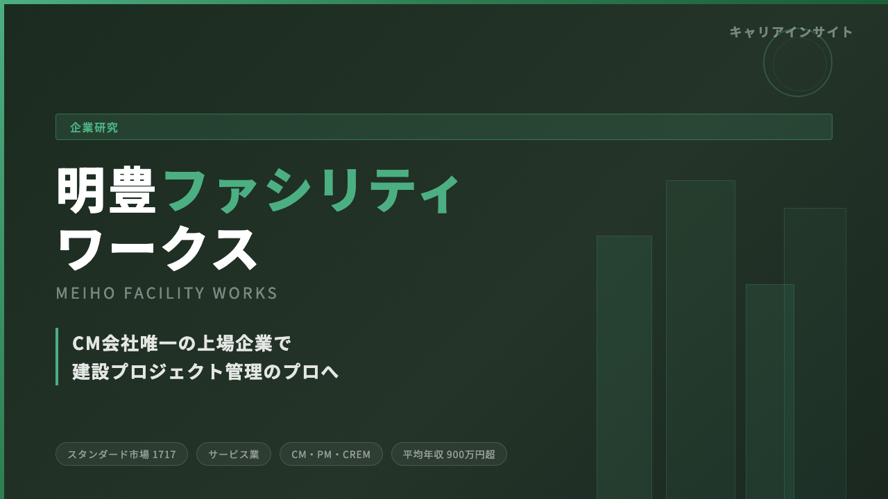 明豊ファシリティワークスの転職・企業研究|CM会社唯一の上場企業で建設プロジェクト管理のプロを目指す